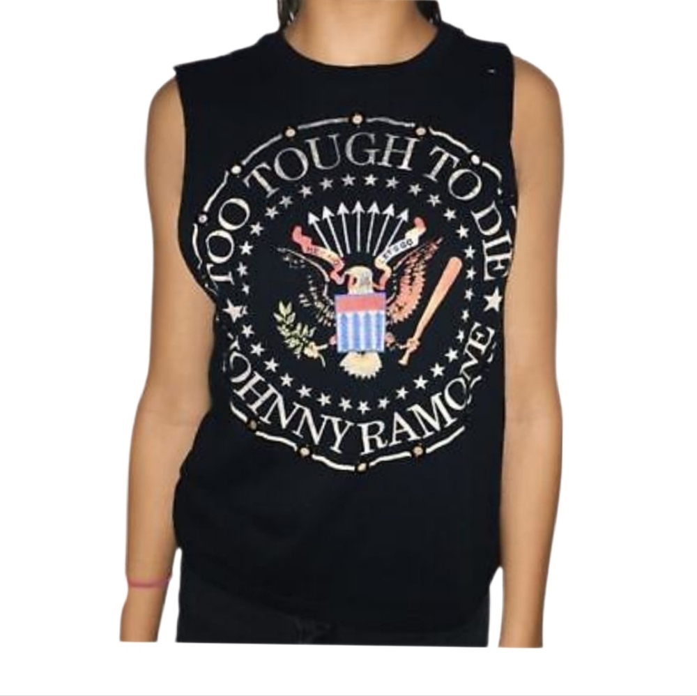 Cinder Block Ramones Women's Retro Too Tough To Die Logo Grommet Tank‎ Large